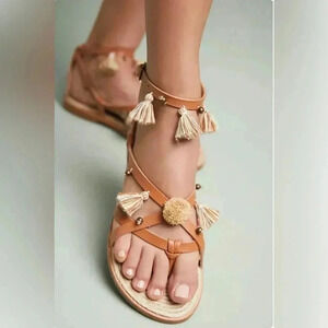 Anthropologie Women's Soludos Panarea Tassel Sandals Nude Size 9.5